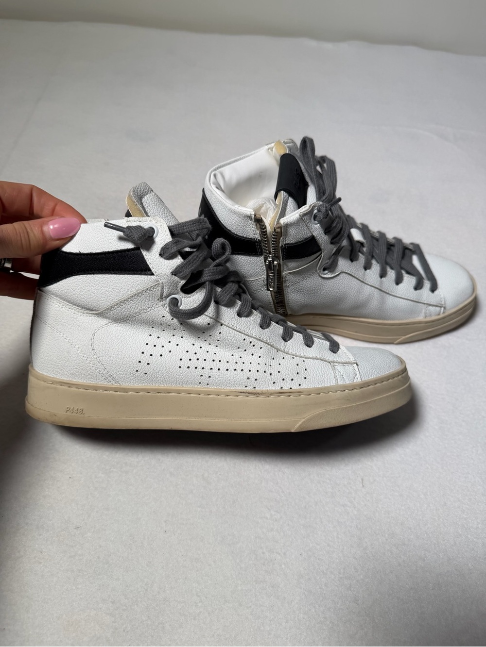 Women’s  White High-Top Sneakers with Gray Laces